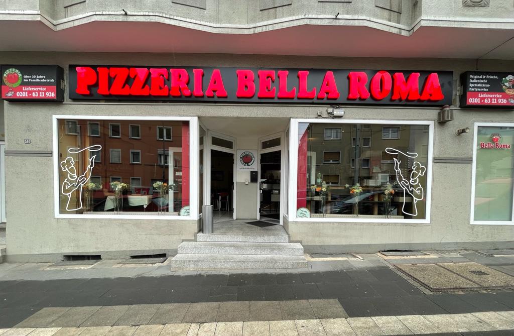 Pizzeria Bella Roma Essen Leuchreklame Eingang